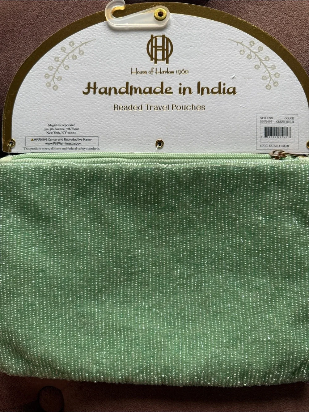 House of Harlow 1960 Mint Green Beaded 'I Need a Vacation' Wristlet